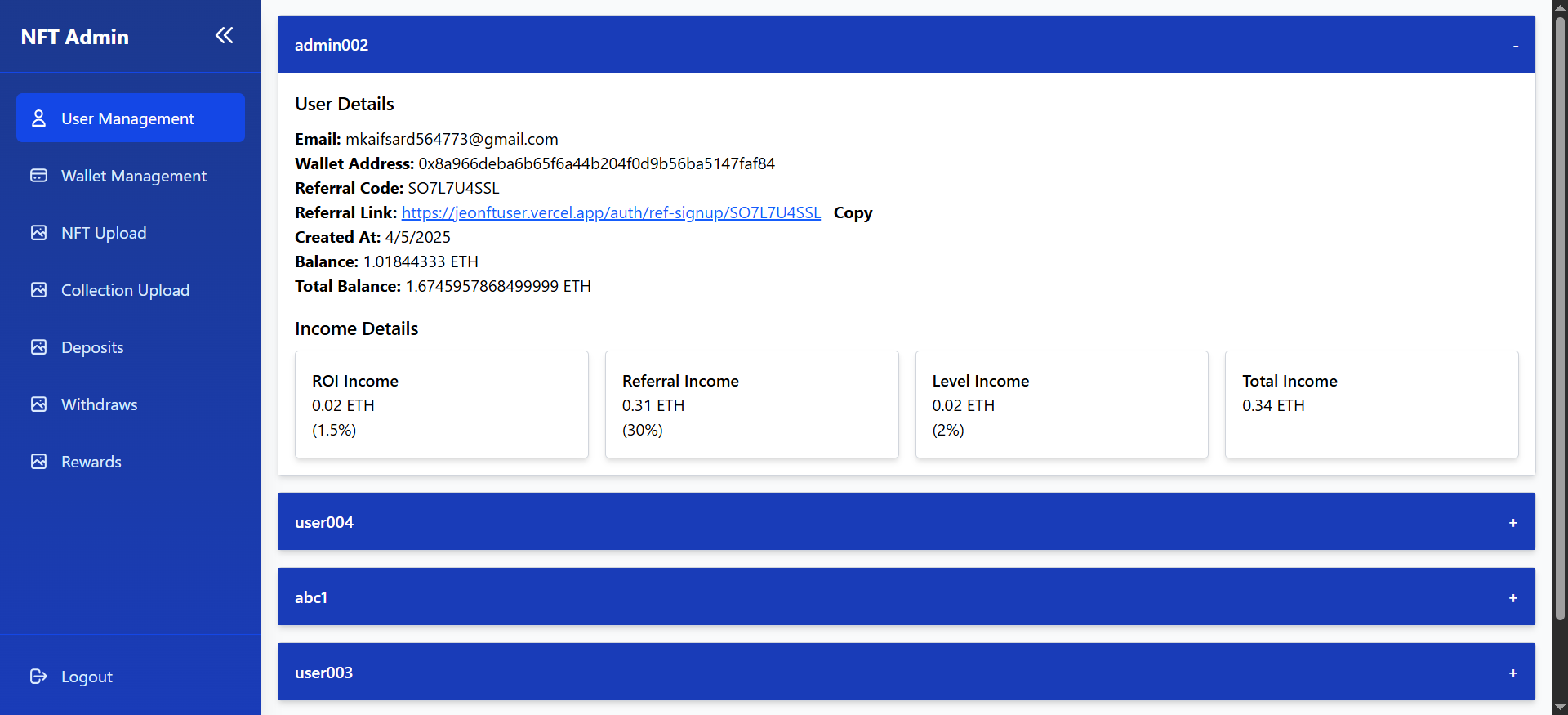 JEONFT admin platform image 1